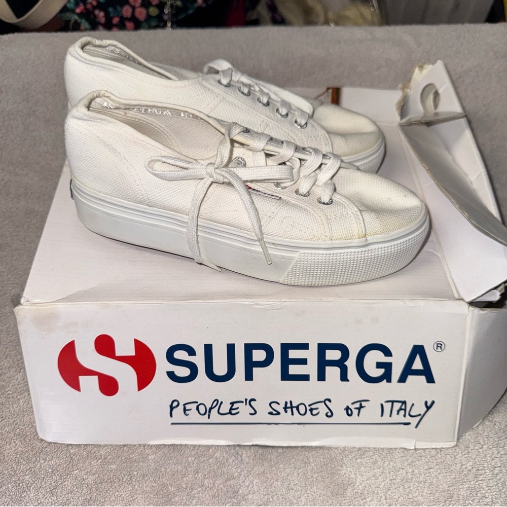 Superga Women's Classic White Platform Sneakers